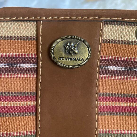 Guatemala Crossbody Handmade Canvas Leather Woven Striped Boho Bag Purse - Picture 3 of 7